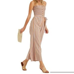 Billabong Multi Color Forward Feelings Smocked Spaghetti Strap Belted Jumpsuit L